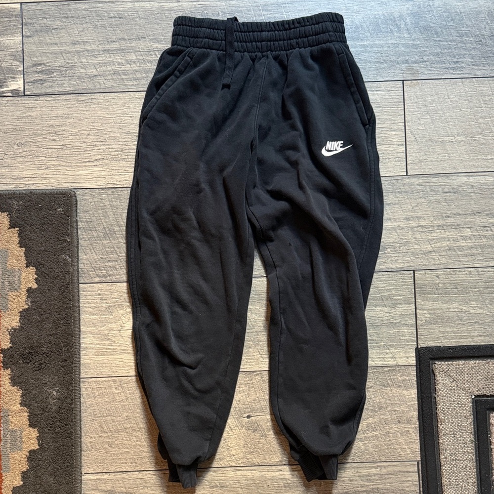 Nike Kids Black Jogger Sweatpants with White Swoosh